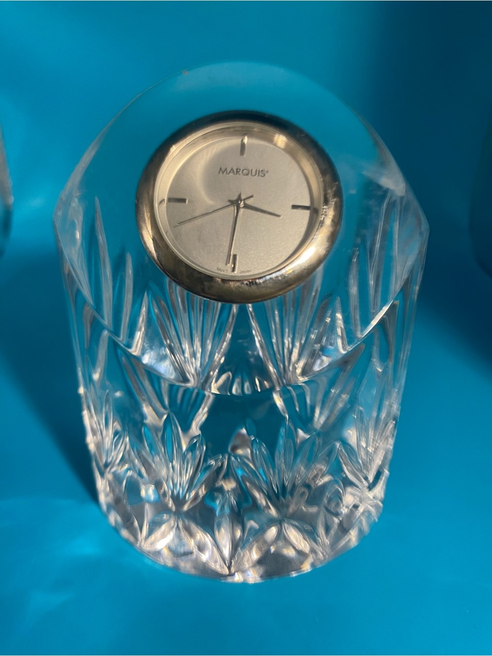 Vintage 1980s Marquis Waterford Crystal Caprice Desk Paperweight Clock